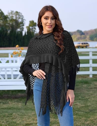 Ferand Women's Lightweight Ruffle Shawl Wraps Open Front Crochet Fringe Poncho Cardigan for Spring and Summer4