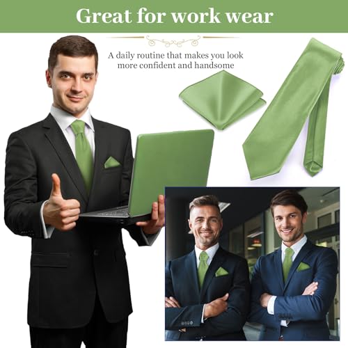Image of Zhanmai 48 Pcs Men Solid Color Ties and Pocket Square Set Satin Necktie Business Handkerchief for Wedding Party