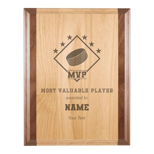 Custom MVP Award for Hockey Player with Personalized Text Sports Gift Ideas for Women or Men Engraved Natural Wood Plaque (9x12 Walnut Trim)