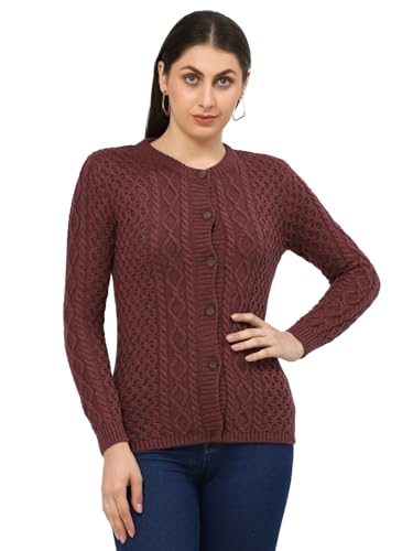 Image of Kalt Women Sweater for Winters Woolen Acrylic Full Sleeve Round Neck Cable Design Cardigan Sweater