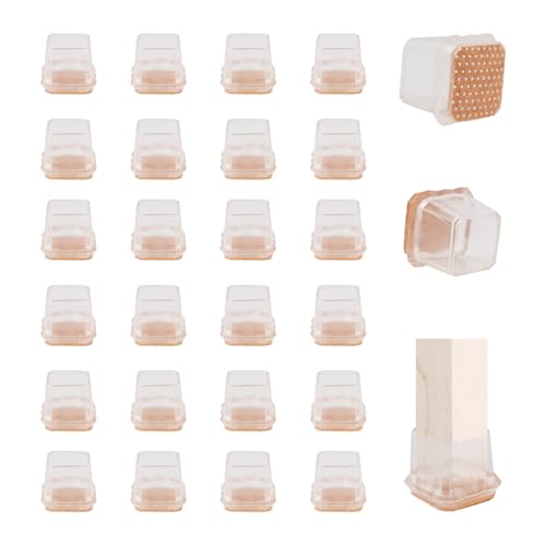 COEWUR 24 Piezas Protector de Suelo para Patas de Silla Cuadrado Protector Patas Sillas Transparentes Tapas para Patas de Silla con Fieltro (Tamaño Aplicable: 23-30mm)