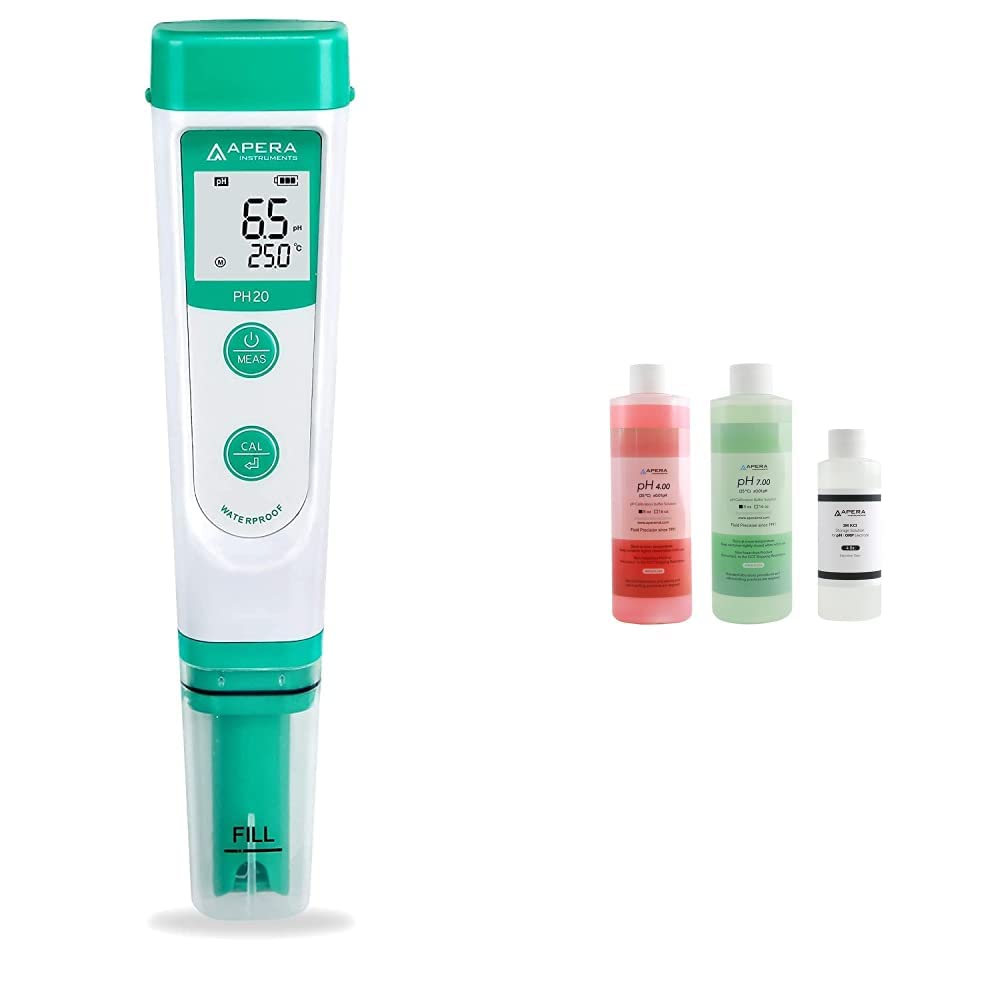 APERA INSTRUMENTS AI209 Value Series PH20 Waterproof pH Tester Kit, +-0.1 pH Accuracy & n Buffer Solution Kit (pH 4.00 & 7.00), Plus 4oz. 3M KCL Storage Solution for pH/ORP Electrodes