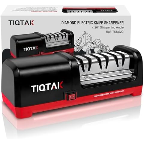 Electric Knife Sharpener,Professional kitchen knife sharpener,Diamond abrasive and precision Angle guide 3 stage slot home sharpener,Sharpening and Polishing, Red Cover