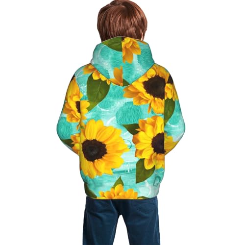Yellow Sunflowers With Green Leaves Kid Hoodies Boys Sweatshirts Girls Pullover with Pocket4