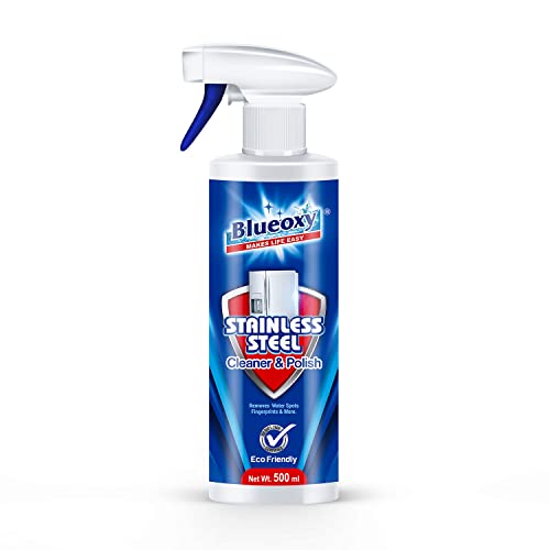 Image of BLUEOXY Stainless Steel Cleaner and Polish | Stainless Steel Magic | Removes Fingerprints | Water Marks and Grease from Appliances Refrigerators | Ecological Formulation | 500 ML | RTU Spray | QTY 2