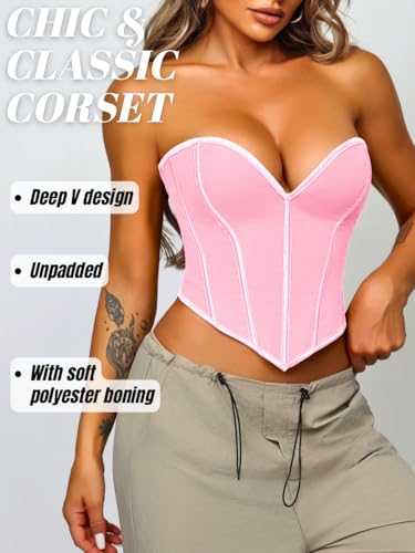 Image of ChiaoLezhee Heart Corset Top For Women, Sexy Concert Outfits Going Out, Strapless Crop Top, Overbust Bustier