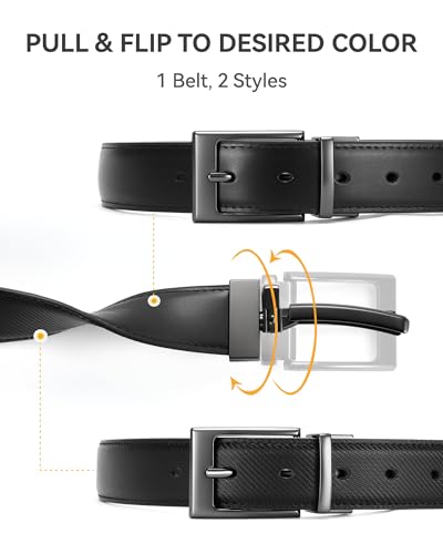 Image of Chaoren Leather Ratchet Belt 2 Pack Dress with Click Sliding Buckle 1 3 /8 inch in Gift Set Box - Adjustable Trim to Fit