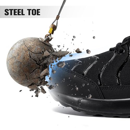 DYKHMILY Steel Toe Sneakers for Men Wide Air Cushion Work Shoes Puncture Proof Lightweight Safety Sneakers Slip Resistant Steel Toe Tennis Shoes3