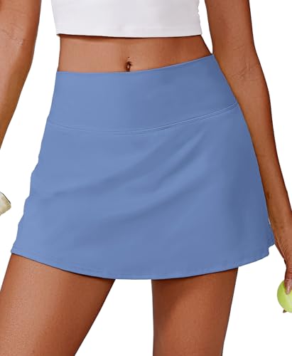 Pinspark Skorts For Woman High Waisted Tennis Skirts With 2 Pockets Tummy Control Lightweight Performance Active Golf Skirt，Blue Small