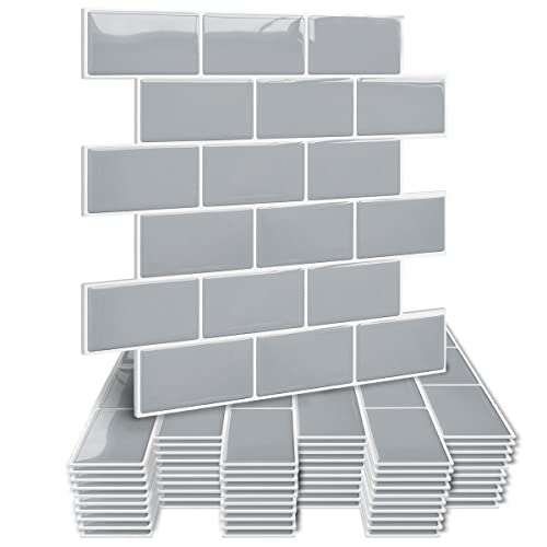 HyFanStr Thickened Self Adhesive Wall Tiles Kitchen Backsplash, Waterproof Stick, 3D Peel and Stick Bathroom Subway Tiles (10, Grey)