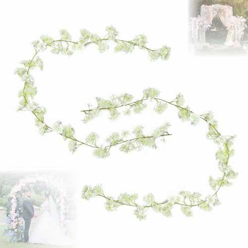 FENGJIAHUI Pack of 2 Artificial Decoration, Flower Garland Decoration, Cherry Blossom Garland, Flower Garland, Party Wedding Decoration, Artificial, Cherry Blossoms (Style 2, White, 360 mm)