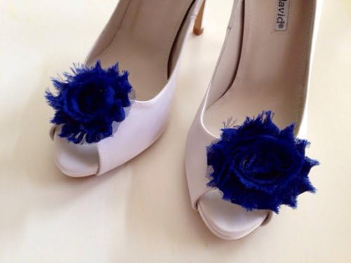 Magnetic Navy Blue Chiffon Flower Shoe Clips