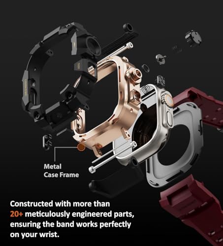 Image of ULTIMAL Rugged Case with Band for Apple Watch 49mm,Compatible with Apple Watch Ultra 3 /2 /1, Military Grade Shockproof Bumper Cover for iWatch Tactical Band Men (49mm,Red)