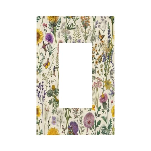 SgEdao Decorative Outlet Covers Rustic Flowers Floral Plants Butterfly 1 Gang Single Decora GFCI Device Light Switch Covers Plate 1 Rocker Wall Plate Jumbo Faceplate for Bedroom Home Decor