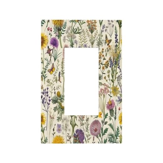 SgEdao Decorative Outlet Covers Rustic Flowers Floral Plants Butterfly 1 Gang Single Decora GFCI Device Light Switch Covers Plate 1 Rocker Wall Plate Jumbo Faceplate for Bedroom Home Decor