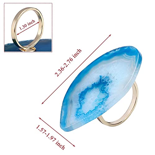 Warmhut Set Of 6 Natural Agate Napkin Rings - For Thanksgiving Christmas Dinner Party Table Decor - Daily Use Napkin Ring Holder (Blue) #TOP4