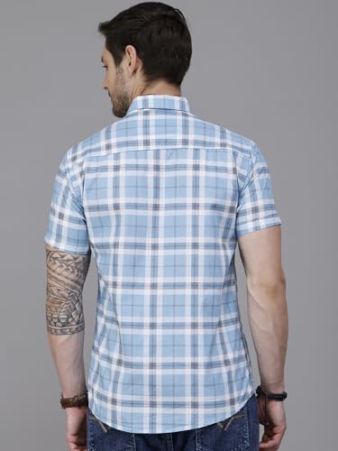 Image of Majestic Man Men Slim Fit Pure Cotton Checkred Half Sleeve Casual Shirt