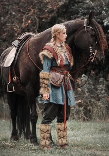 KUOIN Medieval Faux Fur Leg Warmer, Eskimo Leg Wraps Boots Covers with Strap (Brown)4