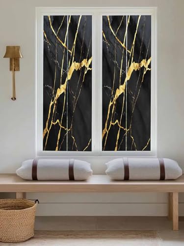 Vinilo decorativo para ventana textura mármol negro y dorado miniatura 3
