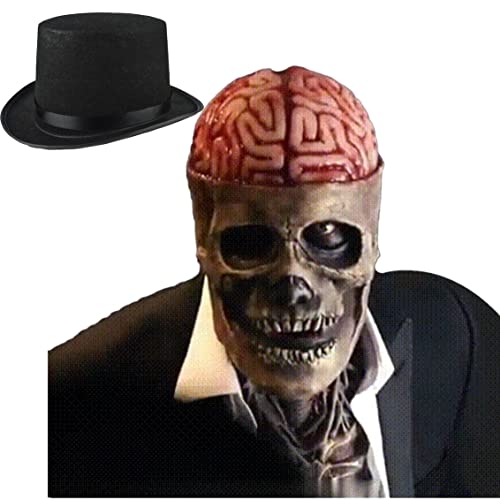 Masque de squelette biochimique pour Halloween, tête complète avec mâchoire mobile, masque crâne en latex avec chapeaux pour déguisement, fête, cosplay, Noir , 95 Cover
