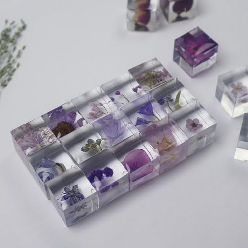 POFET 10 Stück Briefbeschwerer aus Kunstharz mit Blumenmotiv der Frühherbst-Gelb-Serie für den Schreibtisch, mit echter geprägter Mustertischdekoration, durchsichtiger quadratischer Briefbeschwerer