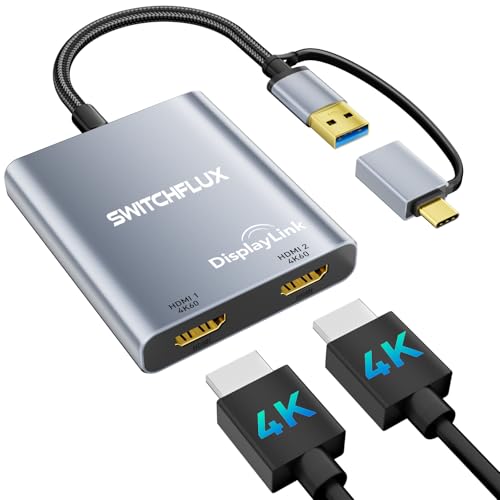 USB-C to Dual HDMI Adapter with DisplayLink (DL6950) for Mac/Windows