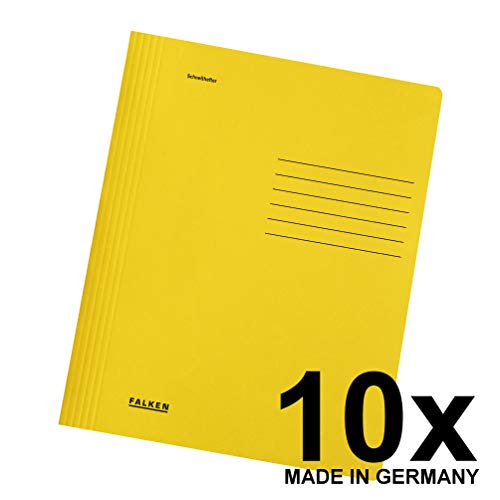 Original Falken 10er Pack Recycling-Schnellhefter gefaltet DIN A4 Intensivfarbe gelb. Made in Germany Blauer Engel Hefter Papphefter Kartonschnellhefter Schulhefter Pappordner Mappe Schulordner