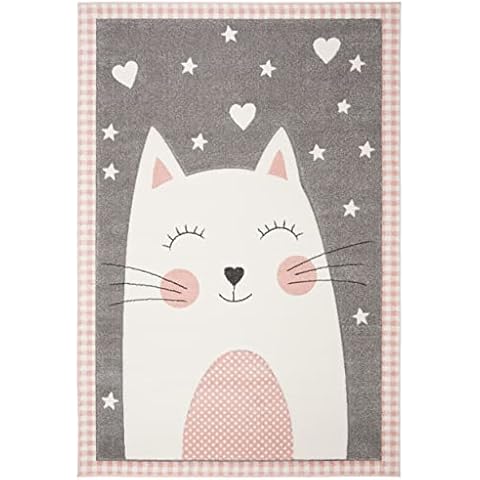 Safavieh Carousel Kids Collection 3' Round Pink/Grey CRK134P Cat Non-Shedding Nursery Playroom Area Rug Cover