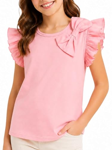Image of Girls' Summer Shirts Cute Tops Ruffle Sleeve Crew Neck Casual Tees