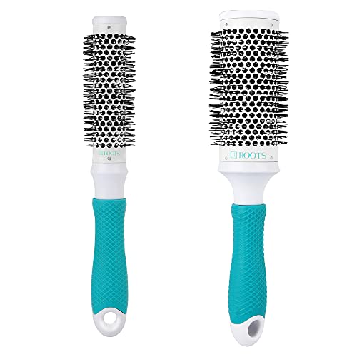 Image of ROOTS Professional Barrel Hair Brush Pack of 2 | For Blow Drying /Volumizing | Ceramic Barrel & RubberGrip Handle | For Women's Wavy & Curly Hair | Length - 10.39 & 10.6 Inch, Model No - PEC25+PEC44