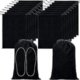 16 Pcs Shoe Bags for Travel Flannel Double Shoe Dust Bags with Drawstring Washable Shoe Covers Shoe Pouch for Packing Storage Luggage Traveling Sneaker Men Women, 12 x 17 Inch (Black)