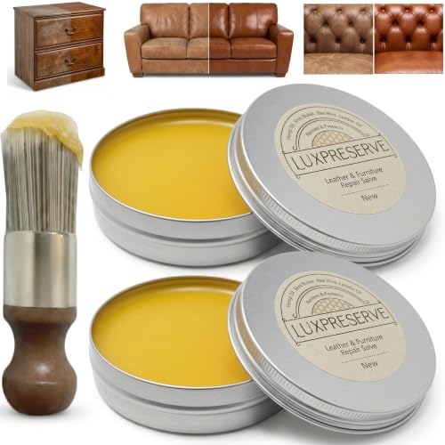 Silanit 2 Pack Leather Furniture Salve & Brush Set Maintain Leather & Wood Helps Keep Soft & Smooth for Sofas Car Seats Bags Shoes (2 Sets)