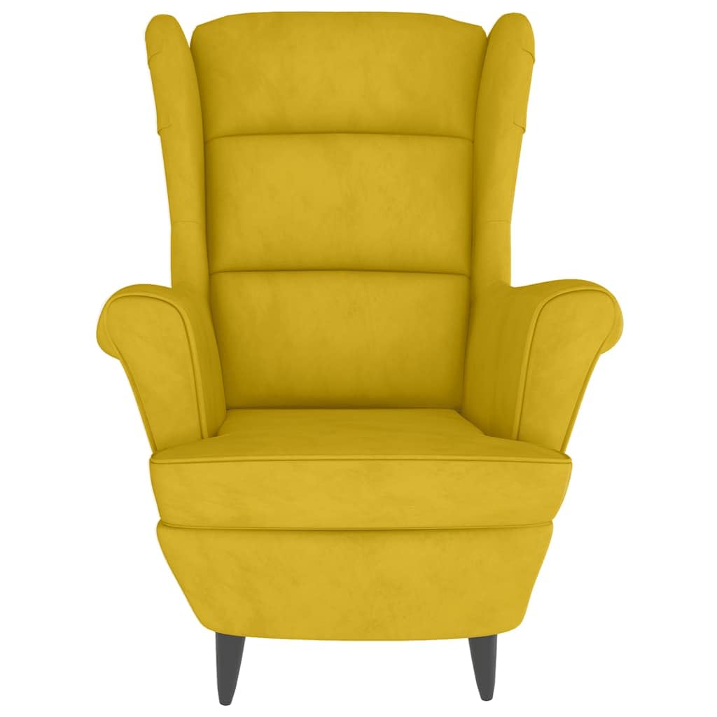 Sillón orejero con Taburete Terciopelo Amarillo Mostaza