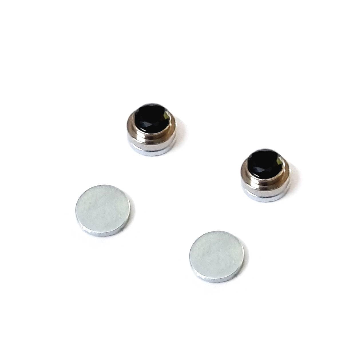 No-Tarnish No-Rusting Step Edge Design 6mm Clip-On No-Piercing Required Jet Black Crystal Magnetic Ear Stud Earrings For Men And Women (ER2643) 1 Pair-image-7