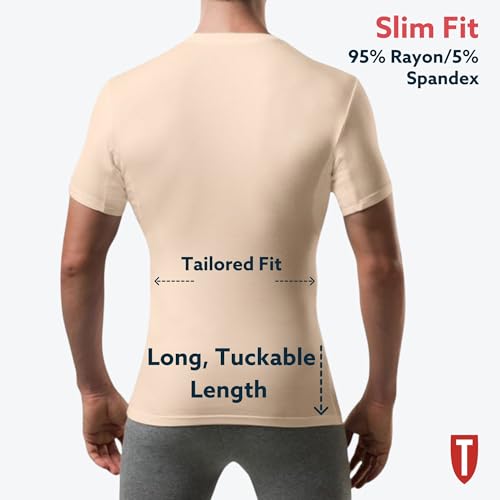 Camiseta masculina à prova de suor | Camiseta slim fit gola V com almofadas de suor nas axilas | Alt