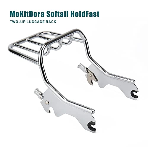 Mokitdora Softail Holdfast Two-Up Luggage Rack Low-Profile Styling For Harley 2018-Later Deluxe Flde Heritage Classic Flhc Flhcs Slim Flsl Street Bob Fxbb Fxbbs Standard Fxst Models, Chrome #TOP2