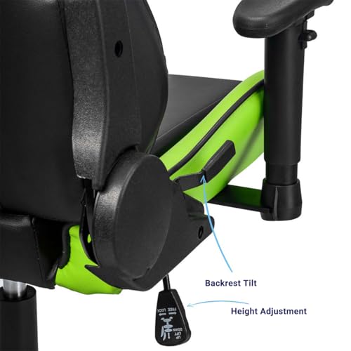Image of Ant Esports 9077 Ergonomic Gaming Chair, Multifunctional Gaming Chair with Premium PU Leather Upholstery, 2D Armrest, Integrated Neck and Lumbar Support, & 180 Recline - Back & Green