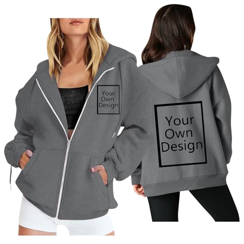 Image of Custom Jackets Design Your Own Full Zipper Hooded Sweatshirt Custom Sweatshirt T Shirts Add Your Own Text or Picture