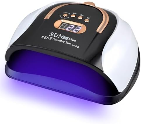 256W Lámpara Secadora de Uñas, Profesional LED UV Lampara Uñas Gel con 4 Temporizadores, Sensor de Inicio Automático, 57 Cuentas Luz UV y Pantalla LCD para DoméStico y Salones Manicura