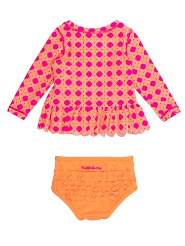 Image of RuffleButts Baby /Toddler Girls Scalloped Long Sleeve Rash Guard 2-Piece UPF50+ Sun Protected Swimsuit