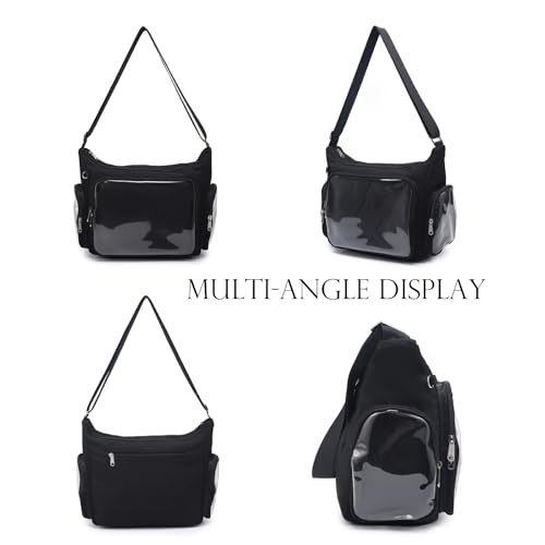 Image of Canvas Ita Bag Crossbody Shoulder Bag Kawaii Purses and Handbags with Anime Pins Display Medium