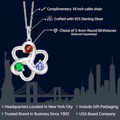 Gem Stone King 925 Sterling Silver Customized and Personalized 3 Gemstone Birthstone Fashion Love Heart Shape Mothers Flower Blossom Pendant Necklace For Women with 18 Inch Silver Chain2