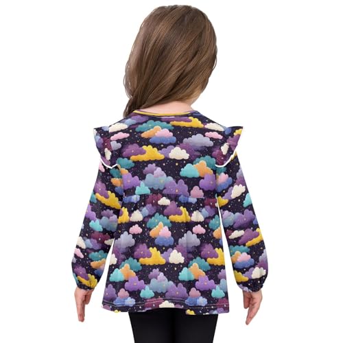 Cloud Colorful Night Girls Shirts Cotton Long Sleeve Ruffle Toddler Tee Tops4