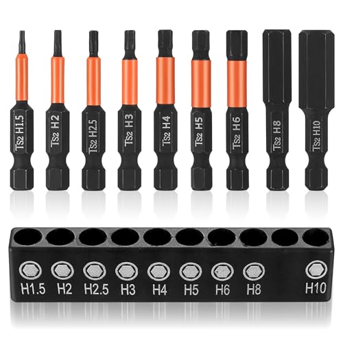 Juego de 9 brocas hexagonales Allen, juego de brocas hexagonales de 50 mm, juego de brocas hexagonales hexagonales de acero S2, juego de brocas hexagonales de llave Allen de 1/4 pulgadas (H1.5 - H10)