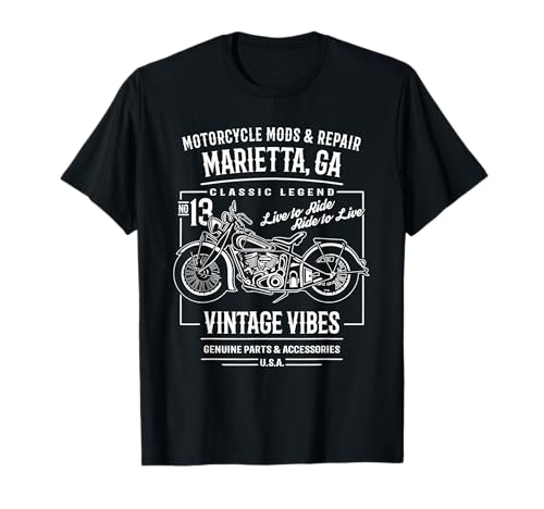 Marietta GA USA Vintage Style Motorcycle Design T-Shirt