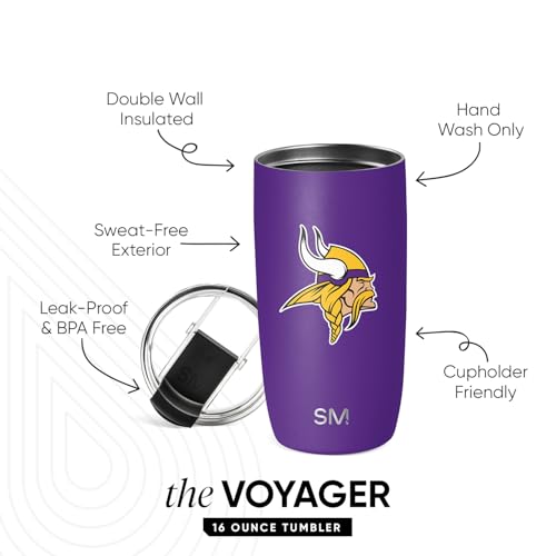 Image of Simple Modern Minnesota Vikings Coffee Mug with Flip Lid | 16oz | NFL | Voyager Officially Licensed Vikings Stainless Steel Coffee Tumbler | Football Gift for Men, Dad, Him, Her