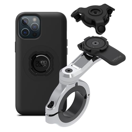 Image of Quad Lock Motorcycle Handlebar Phone Mount PRO Chrome - Large with Vibration Dampener and MAG Phone Case for iPhone 12 Pro Max