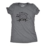 Crazy Dog T-Shirts Women's Awesome Possum Animal Lover Graphic Tee, Dark Heather Grey, XL