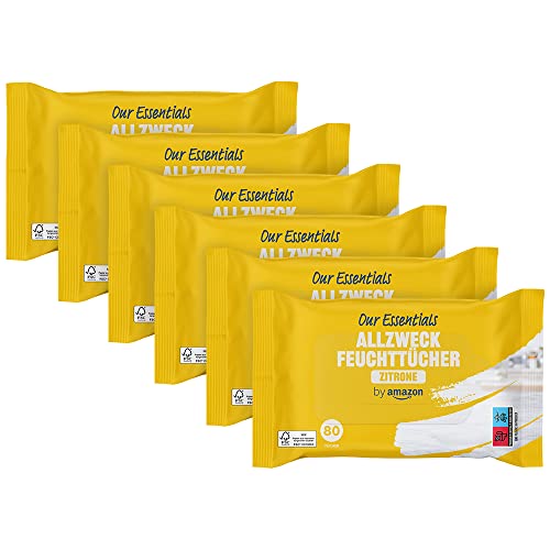 by Amazon Allzweck Feuchttücher Zitrone, 480 stück (6 Packungen mit 80)