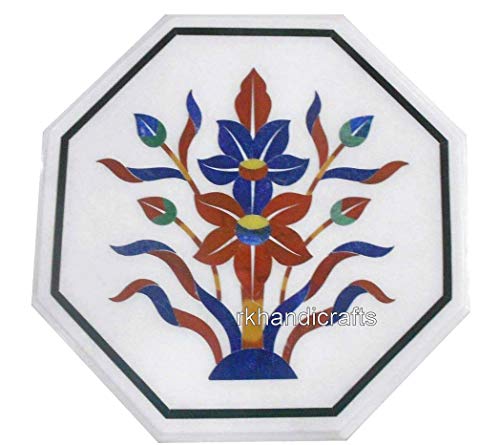 14 x 14 Inches Octagonal Marble Corner Table Top Inlay Coffee Table wi